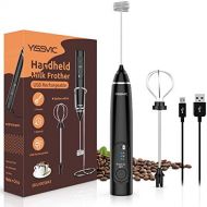 [아마존베스트]YISSVIC Milk Frother Electric USB Rechargeable Handheld Frother Mixer with 3 Speeds Double Whisk for Coffee Latte Cappuccino Black