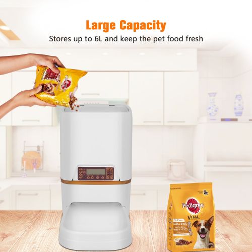  Yitrend Automatic Pet Feeder Food Dispenser for Cats and Dogs, Time and Meal Size Programmable, Voice Recorder, 6L Pet Feeder Food Dispenser(Accurate Portion Control & Meal Time)