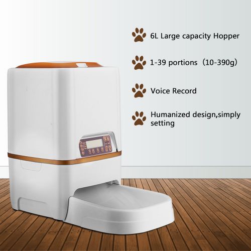  Yitrend Automatic Pet Feeder Food Dispenser for Cats and Dogs, Time and Meal Size Programmable, Voice Recorder, 6L Pet Feeder Food Dispenser(Accurate Portion Control & Meal Time)