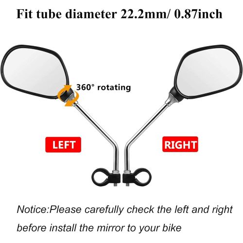  Yizhet Bike Mirrors, 1 Pair Mountain Bike Handlebar Mirrors HD Blast-Resistant, Adjustable Rotatable Handlebar Glass Mirror Safe Rotation Rearview Mirror for Mountain Bike Motorcyc