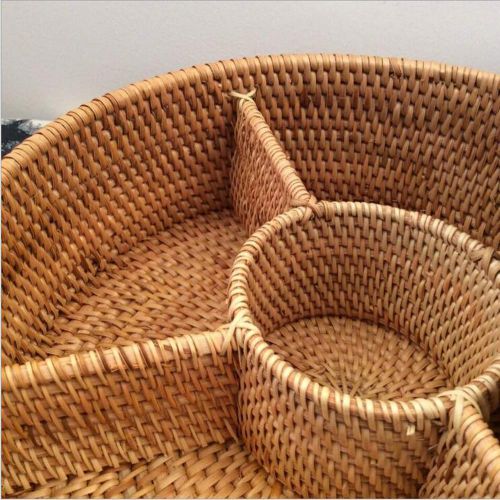  Yizhichu1990 Autumn Rattan Hand-Woven Fruit Dried Plate Storage Basket,Divided Candy Snack Separated Tray Storage box,Desktop Dresser Valet Organizer (Small(27(Diameter) X10(H) cm))