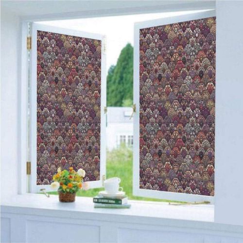  Ylljy00 Decorative Privacy Window Film/Colorful Vintage Floral Mandala Hexagonal Motifs Overlapping Design Mexican Ornate/No-Glue Self Static Cling for Home Bedroom Bathroom Kitchen Office