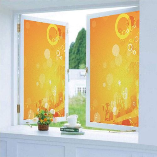  Ylljy00 Decorative Privacy Window Film/Abstract Composition with Circles Dots Artistic Energetic Colors Sunburst Decorative/No-Glue Self Static Cling for Home Bedroom Bathroom Kitchen Offi