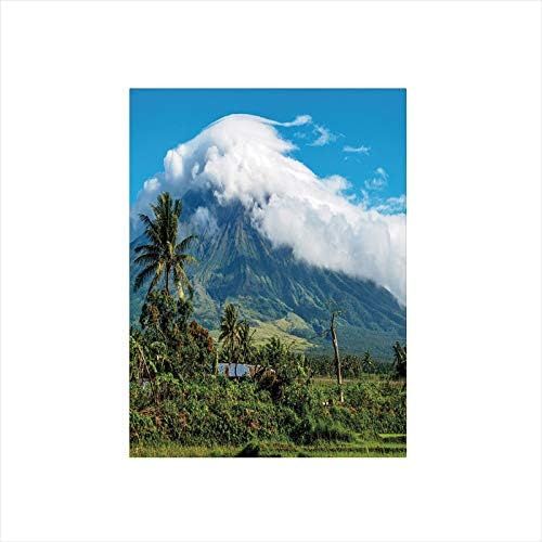  Ylljy00 Decorative Privacy Window Film/Mayon Volcano Mountain Peak Surrounded with Clouds Greenery Asian Landmark Decorative/No-Glue Self Static Cling for Home Bedroom Bathroom Kitchen Off