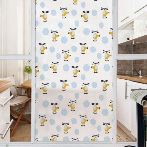  Ylljy00 Decorative Privacy Window Film/Cute Aircraft in Clouds Children Boys Girls Babyshower Playroom Cartoon Design/No-Glue Self Static Cling for Home Bedroom Bathroom Kitchen Office Dec