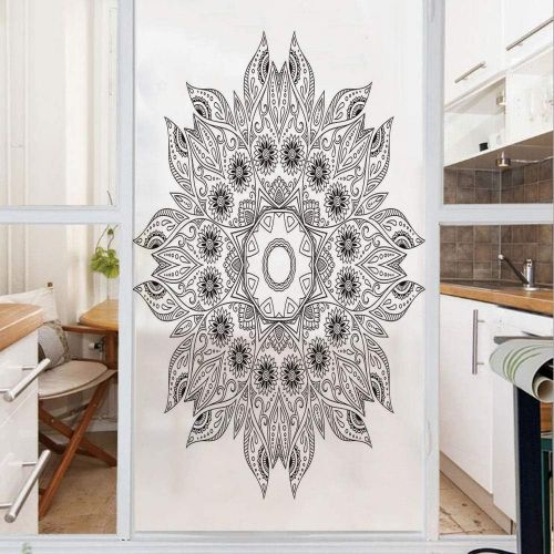  Ylljy00 Decorative Privacy Window Film/Ornate Arabesque Esoteric Figure Esoteric Oriental Chakra Ritual Art Print/No-Glue Self Static Cling for Home Bedroom Bathroom Kitchen Office