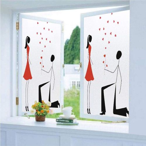  Ylljy00 Decorative Privacy Window Film/Modern Minimalist Design Couple with Heart Flowers/No-Glue Self Static Cling for Home Bedroom Bathroom Kitchen Office Decor Black White and R