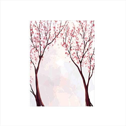  Ylljy00 Decorative Privacy Window Film/Japanese Floral Design Sakura Tree Cherry Blossom Spring Country Home Watercolor Style/No-Glue Self Static Cling for Home Bedroom Bathroom Kitchen Of