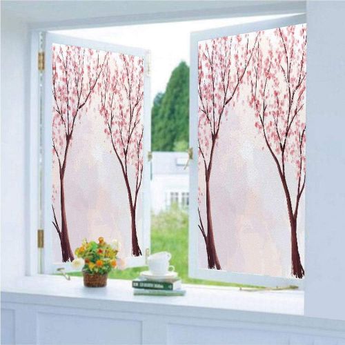  Ylljy00 Decorative Privacy Window Film/Japanese Floral Design Sakura Tree Cherry Blossom Spring Country Home Watercolor Style/No-Glue Self Static Cling for Home Bedroom Bathroom Kitchen Of