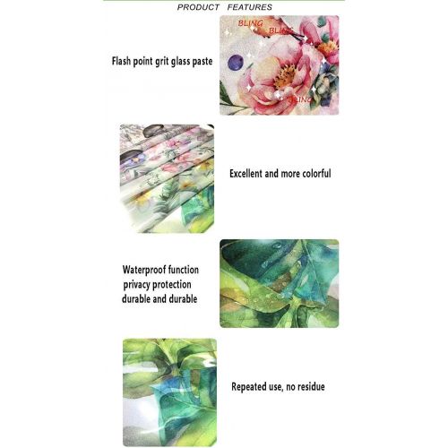  Ylljy00 Decorative Privacy Window Film/Japanese Floral Design Sakura Tree Cherry Blossom Spring Country Home Watercolor Style/No-Glue Self Static Cling for Home Bedroom Bathroom Kitchen Of