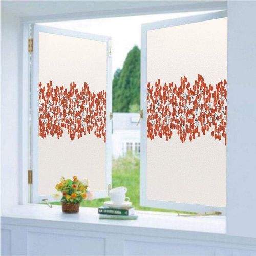  Ylljy00 Decorative Privacy Window Film/Border with Wild Red Mountain Ashes on Twigs Hand Painted Natural Artwork Print Decorative/No-Glue Self Static Cling for Home Bedroom Bathroom Kitche