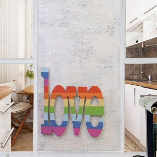  Ylljy00 Decorative Privacy Window Film/Rainbow Colored Love Sign on Wood LGBT Homosexuality Community Culture/No-Glue Self Static Cling for Home Bedroom Bathroom Kitchen Office Dec