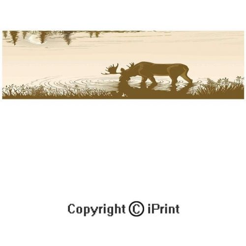  Ylljy00 Decorative Privacy Window Film/Silhouette of Elk Drinking Water in Lake River Forest Wildlife Scenery Illustration/No-Glue Self Static Cling for Home Bedroom Bathroom Kitchen Offic