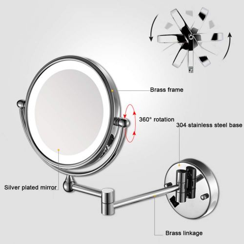  Ylmhe LED Lighted Wall Mount Makeup Mirror 360° Rotation Adjustable Extendable Double Side Magnification Bathroom Shaving Comestic Mirrors,E,10X