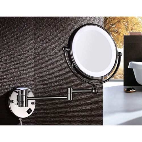  Ylmhe LED Lighted Wall Mount Makeup Mirror 360° Rotation Adjustable Extendable Double Side Magnification Bathroom Shaving Comestic Mirrors,E,10X