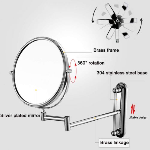  Ylmhe Makeup Mirror Wall Mount Two Side Magnifying Extendable Folding 360° Rotation Adjustable Bathroom Mirrors(8inch),A,3X