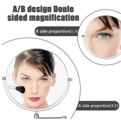  Ylmhe Makeup Mirror Wall Mount Two Side Magnifying Extendable Folding 360° Rotation Adjustable Bathroom Mirrors(8inch),A,3X