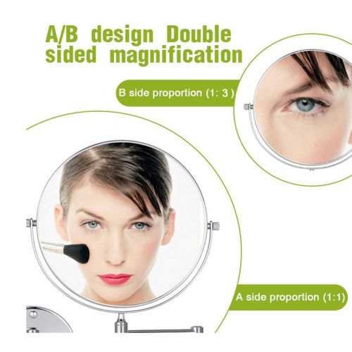  Ylmhe Makeup Magnifying Round Mirror Wall Mounted 8 Inch Two Sided 360° Rotatable, Extendable Arm for Bathroom Shaving Mirrors,5X