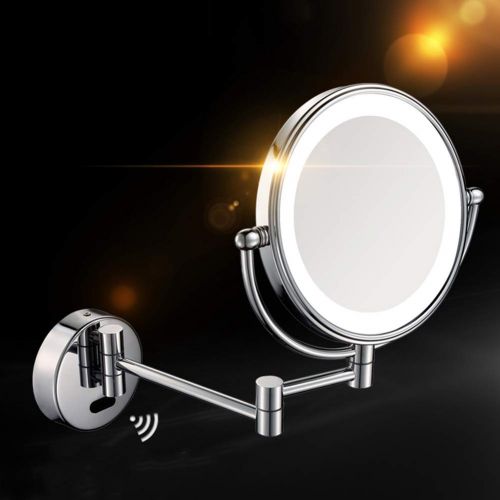  Ylmhe LED Lighted Wall Mount Mirror,Dual-Sided 8 Inch Magnification,360° Rotating Retractable Bathroom Mirrors,5X