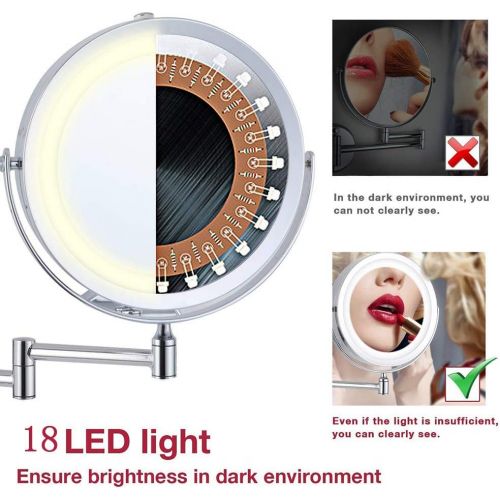  Ylmhe Wall Mount Makeup Mirror LED Lighted USB Bathroom Shaving Two Sided 10 Magnifying 360° Swivel Extendable Touch Dimming