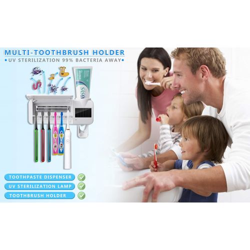  Ymadpke Toothbrush Holder, Toothpaste Dispenser + 6 Toothbrush Holder Wall Mounted for Women Kids Baby Bathroom (with Solar Charging Function)