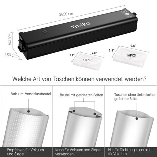  Vakuumiergeraet, Ymiko Mini Lebensmittel Vakuumierer Folienschweissgeraete Mufti-Funktion fuer Trockene und Feuchte inkl.20 gratis Profi-Folienbeutel