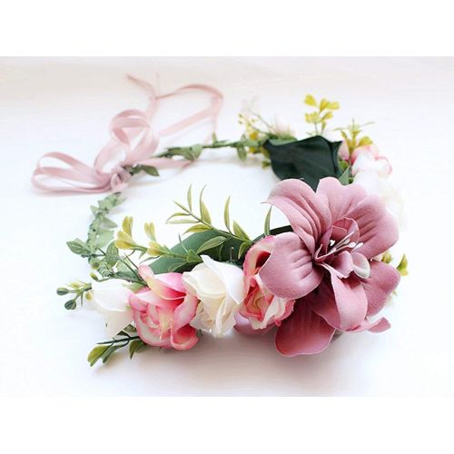  YnimioAOX Handmade Adjustable Flower Wreath Headband Halo Floral Crown Garland Headpiece Wedding Festival Party