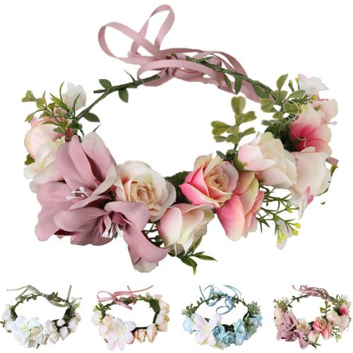  YnimioAOX Handmade Adjustable Flower Wreath Headband Halo Floral Crown Garland Headpiece Wedding Festival Party