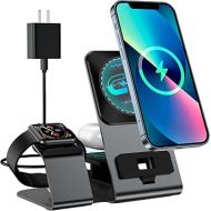 Magnetic Wireless Charging Station, 4-in-1 Fast MagSafe Charger Stand with PD 20W Adapter for iPhone 14,13,12 iWatch Series, AirPods 3/2 Pro