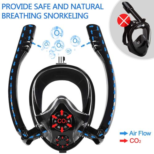  Yobenki Snorkel Mask, K2 Breathing System Full Face Snorkeling Mask for Natural Breath Safe Snorkeling Anti Fog Anti Leak Diving Mask Dry Snorkel Set for Kids &Adult