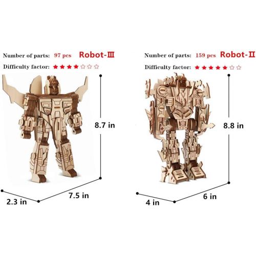  Yobeyi Robot Puzzles 3D Wooden Building Blocks Model Self-Assembly Craft Kit DIY Brain Teaser Toys Best Gifts for Women & Men(Robot)