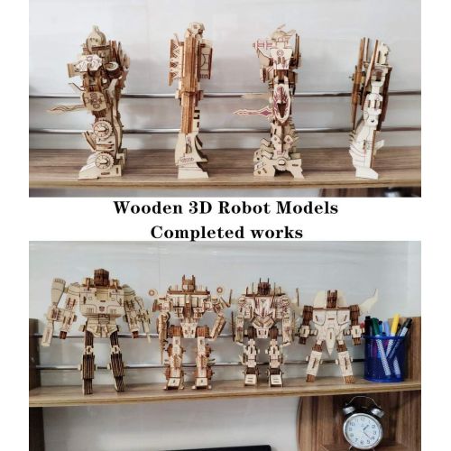  Yobeyi Robot Puzzles 3D Wooden Building Blocks Model Self-Assembly Craft Kit DIY Brain Teaser Toys Best Gifts for Women & Men(Robot)