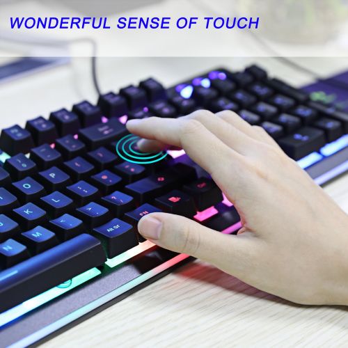  Gaming Keyboard,YockTec RGB LED Breathing Rainbow Backlit Membrane Keyboard-Mechanical-Similar Waterproof USB Keyboard, The eSports gaming keyboard (104 Keys)