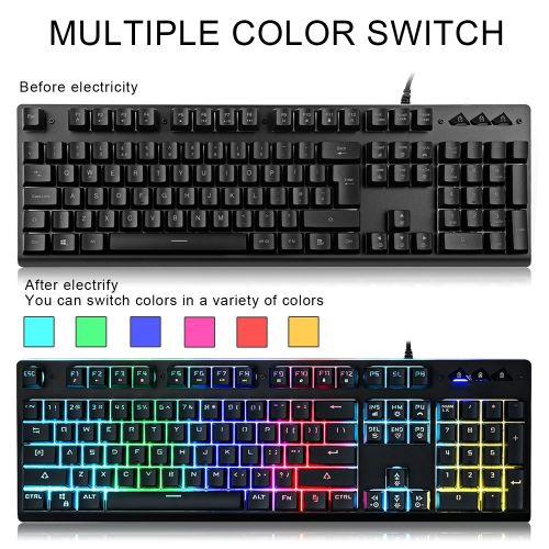  Gaming Keyboard,YockTec RGB LED Breathing Rainbow Backlit Membrane Keyboard-Mechanical-Similar Waterproof USB Keyboard, The eSports gaming keyboard (104 Keys)