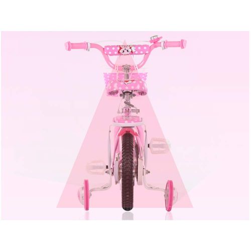  Yocobo Balance Bike Pink Cat Girls Kids Childrens Bike in Size 12 Inches 14 Inches 16 Inches 18 Inches with Adjustable Removable Stabilisers for 3-8 Years Girls Bicycle for Childre
