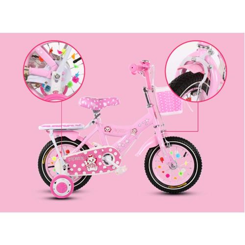  Yocobo Balance Bike Pink Cat Girls Kids Childrens Bike in Size 12 Inches 14 Inches 16 Inches 18 Inches with Adjustable Removable Stabilisers for 3-8 Years Girls Bicycle for Childre
