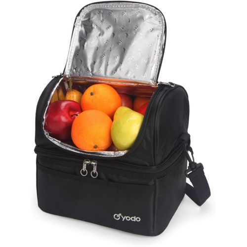  Yodo Deluxe Large Lunch Bag Double Layer Cooler Tote Bag for Adult Women and Men - Idea for Beach, Picnics, Road Trip, Meal Prep, Everyday Lunch to Work or School, Black