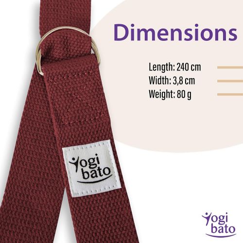  [아마존베스트]Yogibato Yogagurt 100% Baumwolle |240 x 3,8 cm | Band zur besseren Dehnung  Cotton Strap  Yogaband mit Verschluss aus Metall  Yoga Gurt