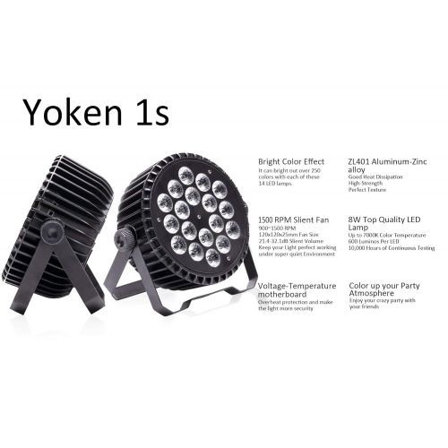  Yoken 180W DJ Par Lights with Powerful RGBW 18 LEDs Stage Light by DMX Controlled Rainbow Effect Great for Stage Lighting Shows