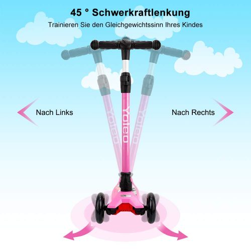  [아마존 핫딜]  [아마존핫딜]Yoleo Kinderroller Dreiradscooter Kinderscooter mit LED 2 Hinterrader Stabil Stossdampfung, klappbar hoeheverstellbar Schwerkraftlenkung fuer Kinder Jungen Madchen ab 3 4 5 6 Jahre, b