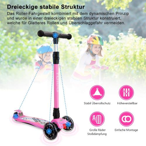  [아마존 핫딜]  [아마존핫딜]Yoleo Kinderroller Dreiradscooter Kinderscooter mit LED 2 Hinterrader Stabil Stossdampfung, klappbar hoeheverstellbar Schwerkraftlenkung fuer Kinder Jungen Madchen ab 3 4 5 6 Jahre, b