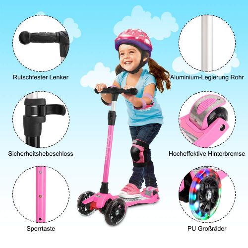  [아마존 핫딜]  [아마존핫딜]Yoleo Kinderroller Dreiradscooter Kinderscooter mit LED 2 Hinterrader Stabil Stossdampfung, klappbar hoeheverstellbar Schwerkraftlenkung fuer Kinder Jungen Madchen ab 3 4 5 6 Jahre, b