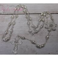 YolisBridal FAST SHIPPING!! Handcrafted Beautiful Silver Rosary, Communion Rosary, Rosary Gift, Confirmation Rosary, Christening Rosary, Baptism Rosary