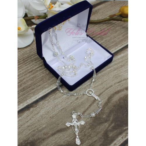  YolisBridal FAST SHIPPING!! Handcrafted Beautiful Crystal Rosary with Aurora Boreal Beads, Communion Rosary, Confirmation Rosary, Christening Rosary