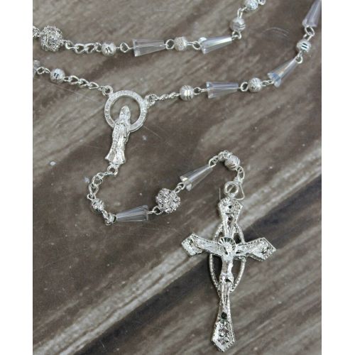  YolisBridal FAST SHIPPING!! Handcrafted Beautiful Crystal Rosary with Aurora Boreal Beads, Communion Rosary, Confirmation Rosary, Christening Rosary
