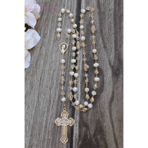  YolisBridal FAST SHIPPING!! Handcrafted Beautiful Wedding Gold Rosary, Wedding Rosary, Rosary Wedding Gift, Ivory Rosary, Pearl Wedding Rosary