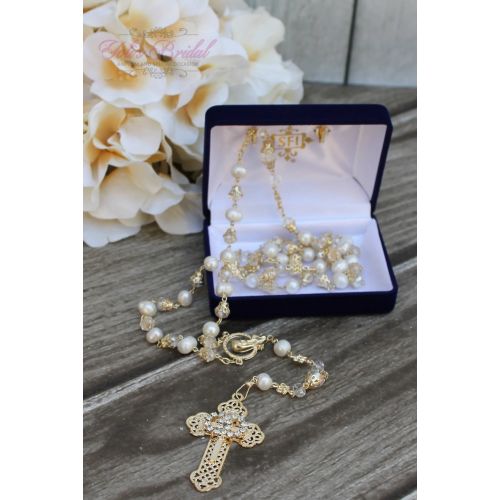  YolisBridal FAST SHIPPING!! Handcrafted Beautiful Wedding Gold Rosary, Wedding Rosary, Rosary Wedding Gift, Ivory Rosary, Pearl Wedding Rosary