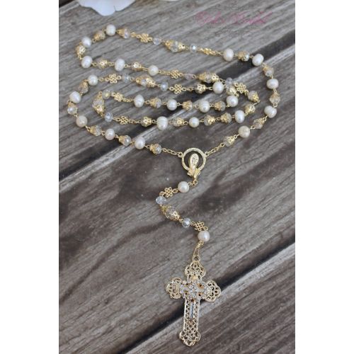  YolisBridal FAST SHIPPING!! Handcrafted Beautiful Wedding Gold Rosary, Wedding Rosary, Rosary Wedding Gift, Ivory Rosary, Pearl Wedding Rosary