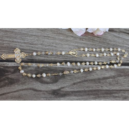  YolisBridal FAST SHIPPING!! Handcrafted Beautiful Wedding Gold Rosary, Wedding Rosary, Rosary Wedding Gift, Ivory Rosary, Pearl Wedding Rosary