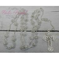 YolisBridal FAST SHIPPING!! Handcrafted Beautiful Silver Rosary, Wedding Rosary, Communion Rosary, Christening Rosary, Confirmation Rosary, Rosary Gift